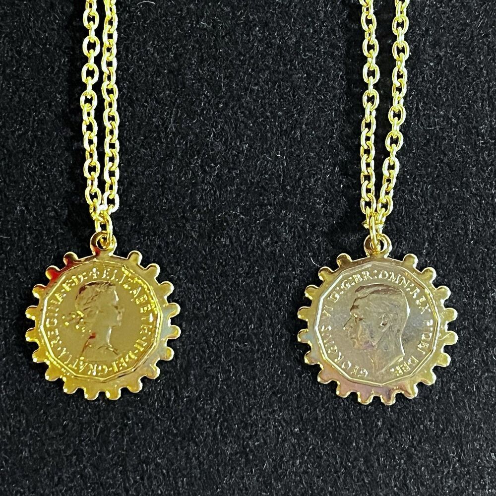 Royal Mint Gold Plated Threepenny Pieces Queen Elizabeth II & King George VI 18”